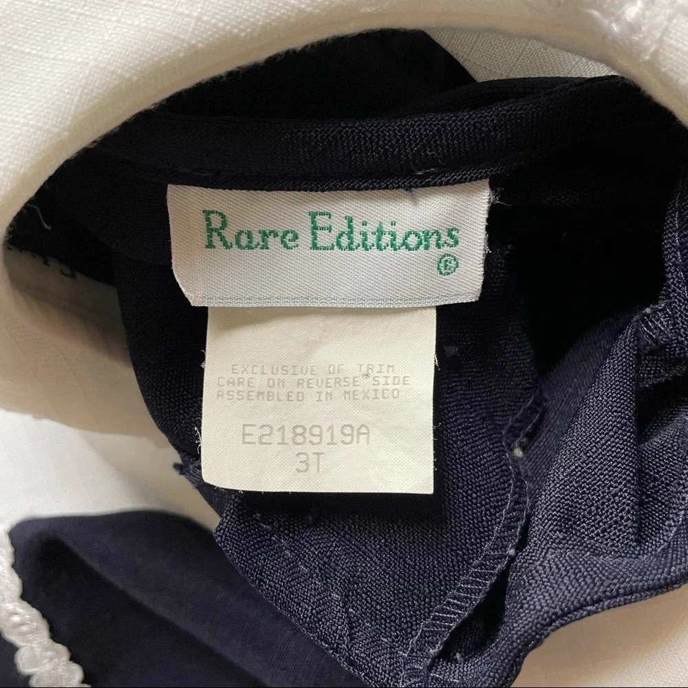 Vintage Rare Editions Girls White/Navy Blue Long Sleeve Apron Bib Dress Sz 3T